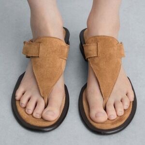 Mango MNG Leather Suede Panel Sandal Tan 37